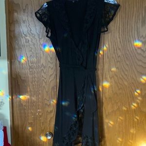 Black , above knee wrap dress, lace cap sleeve